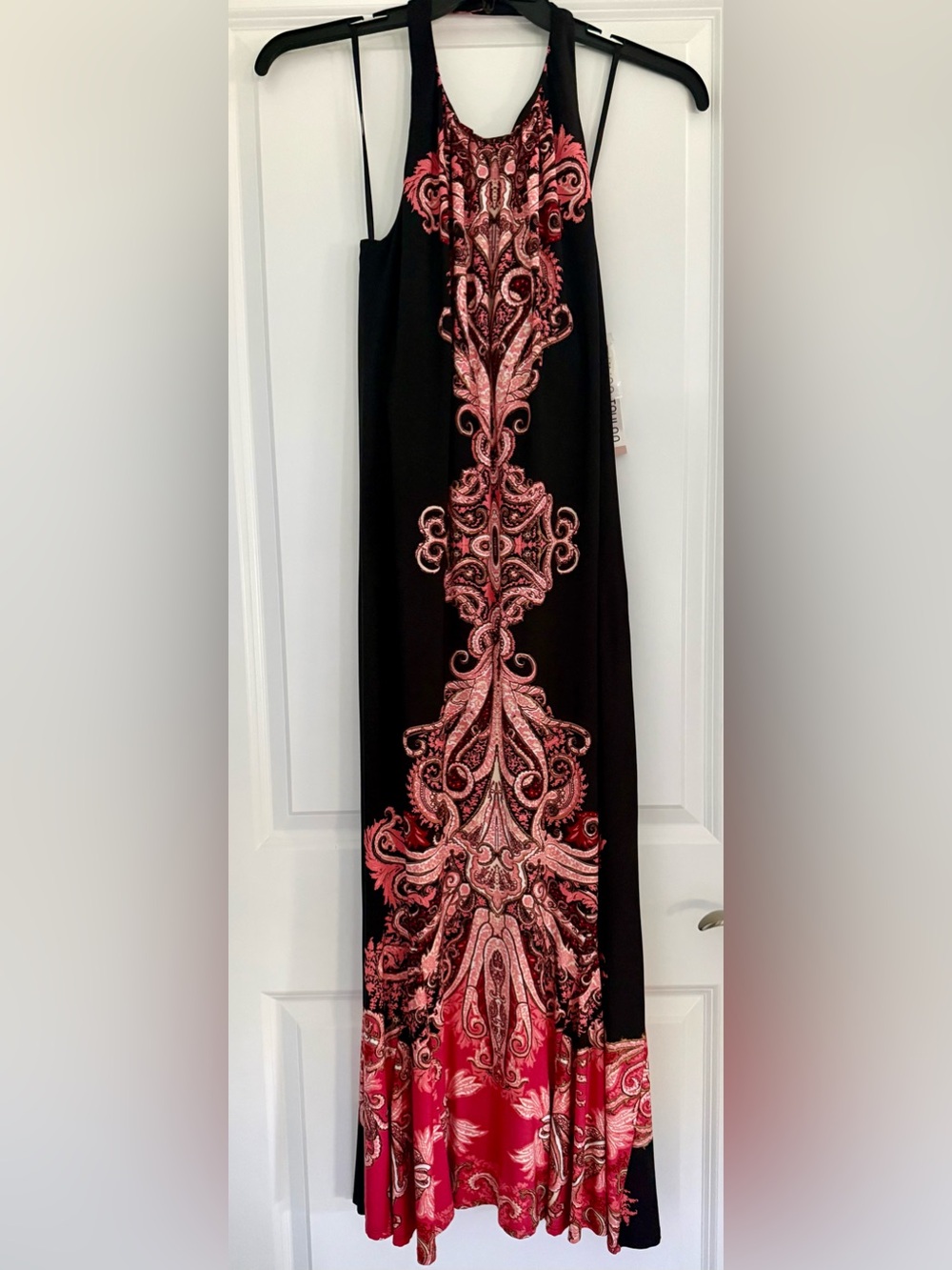 Julian Taylor Black Maxi Dress with Pink Paisley Panel